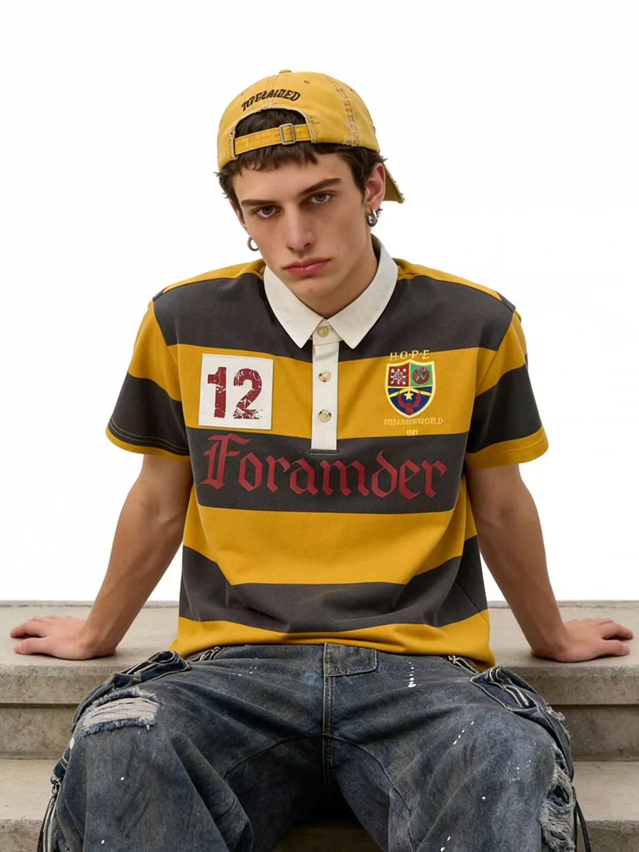 《S.V》撞色橫條12號短袖POLO衫