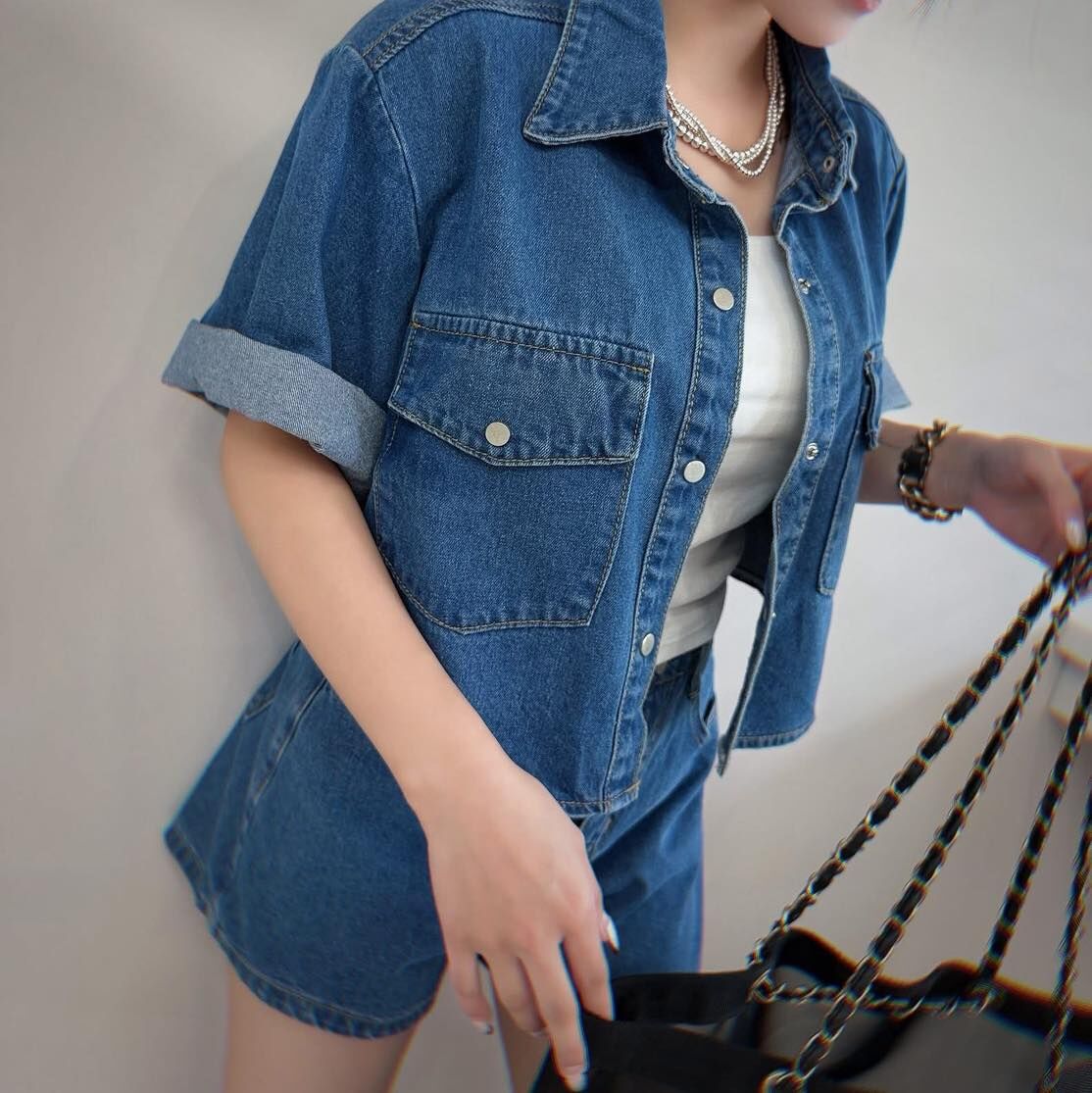 【質感百搭的牛仔棉襯衫+短褲套裝組】（現貨）