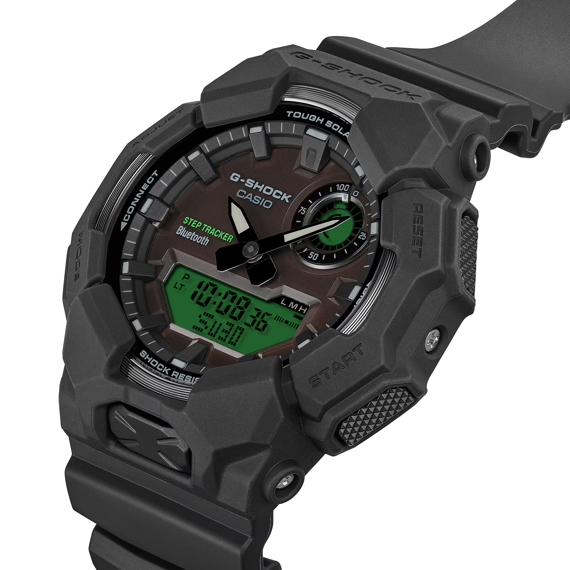 萬年鐘錶 - G-SHOCK  酷黑電光綠太陽能藍牙運動電子錶 GA-B010BEG-1A  錶徑 : 49.3mm