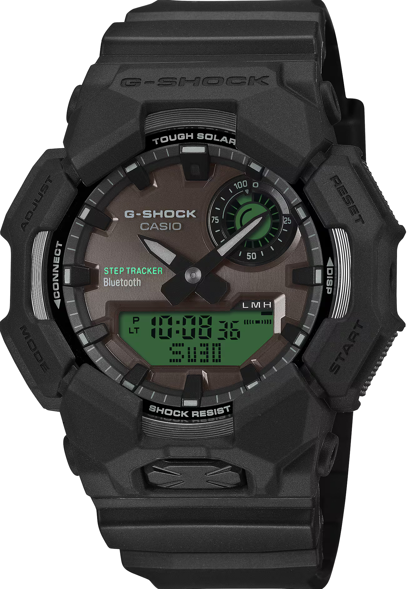 萬年鐘錶 - G-SHOCK  酷黑電光綠太陽能藍牙運動電子錶 GA-B010BEG-1A  錶徑 : 49.3mm