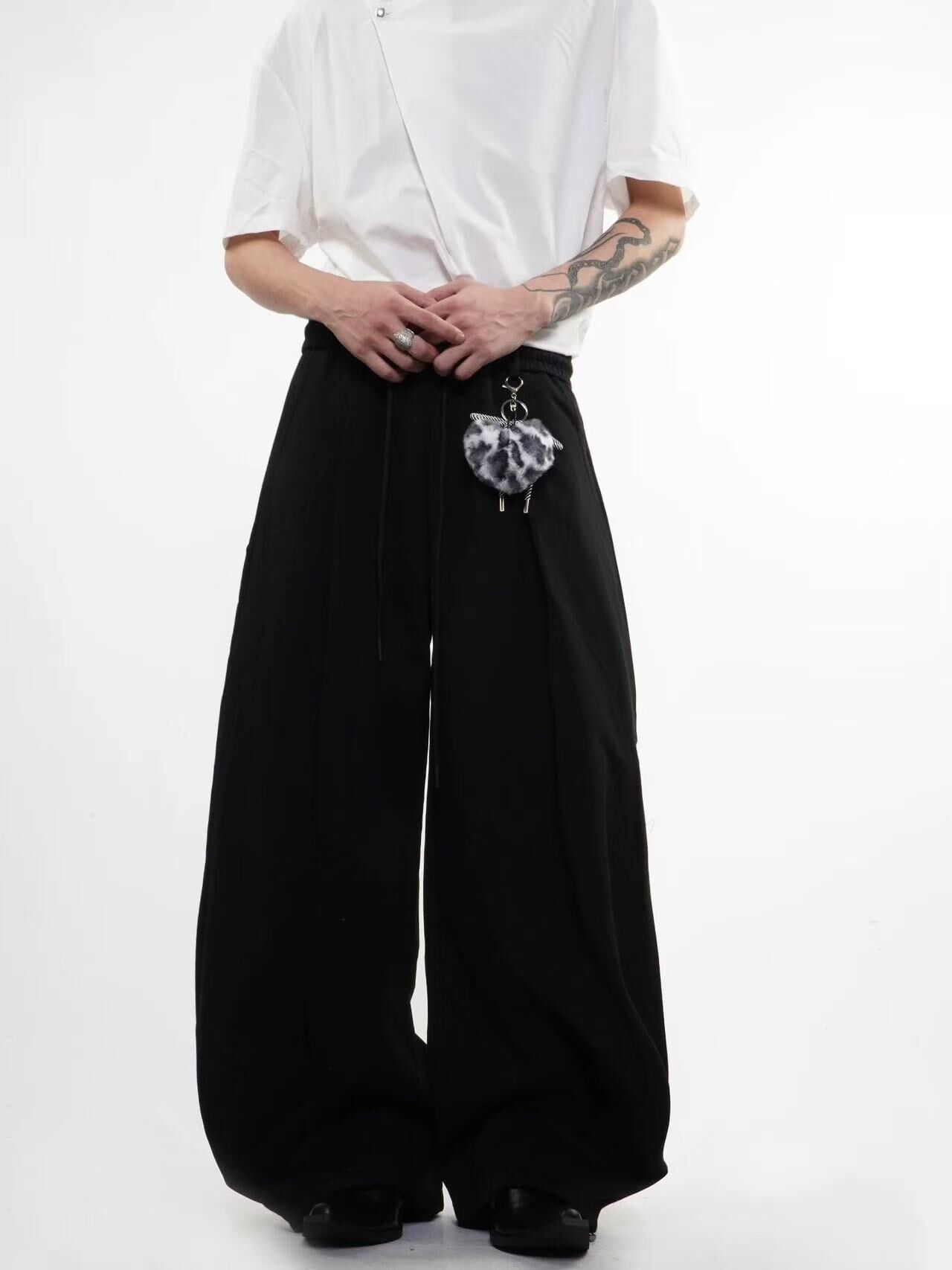 《S.V》天使吊飾開叉棉寬褲