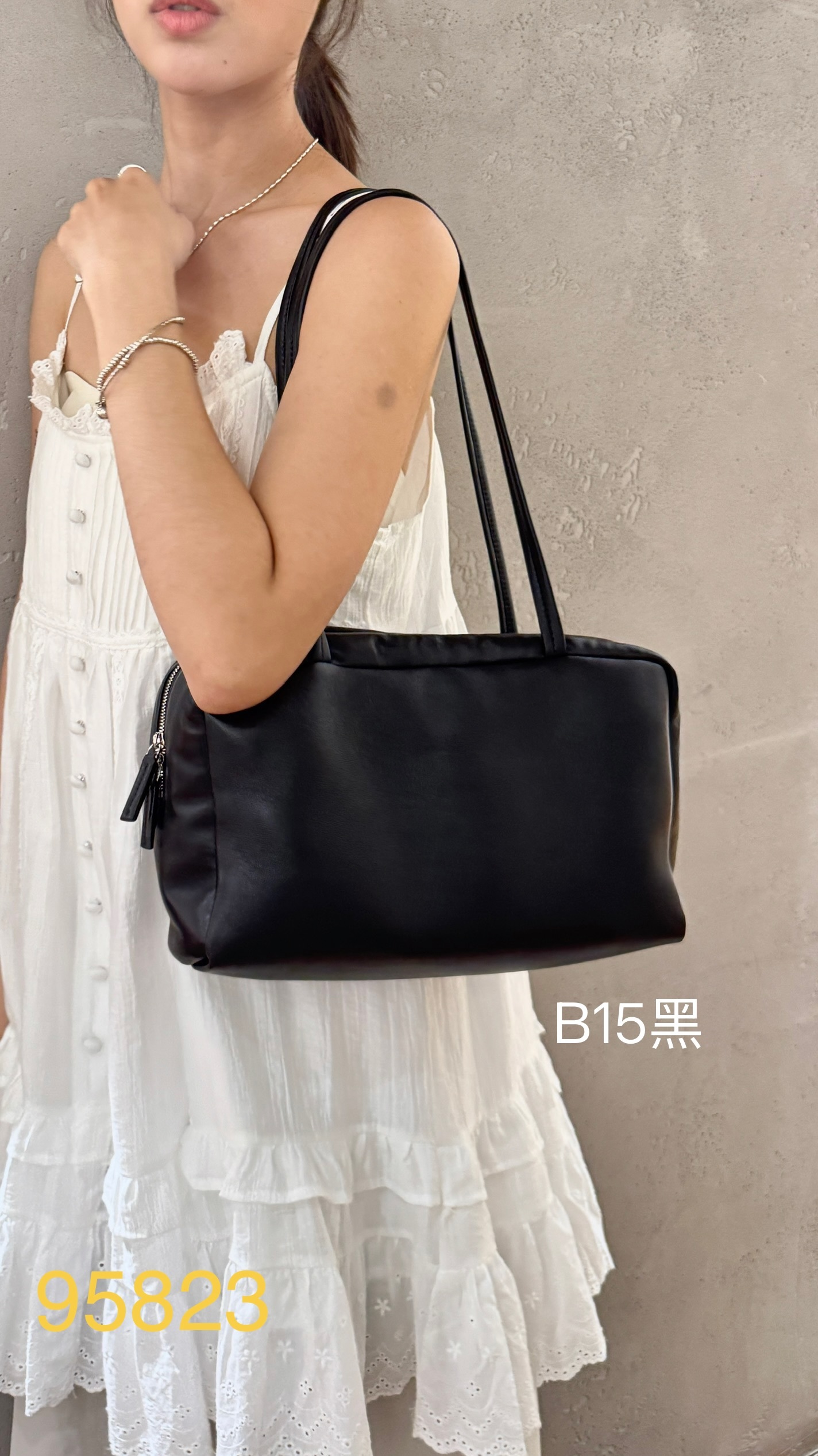 𝗔𝗽𝗿.𝟮𝟳/B15-韓系簡約雙肩真皮包-黑