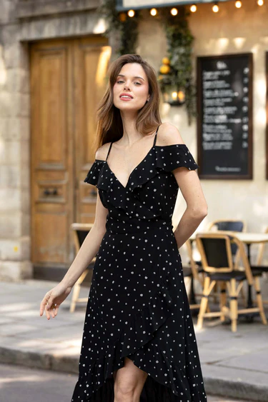 1GL0426-150 [GAALA] Lana Ruffle Dress Black White Floral (EU)