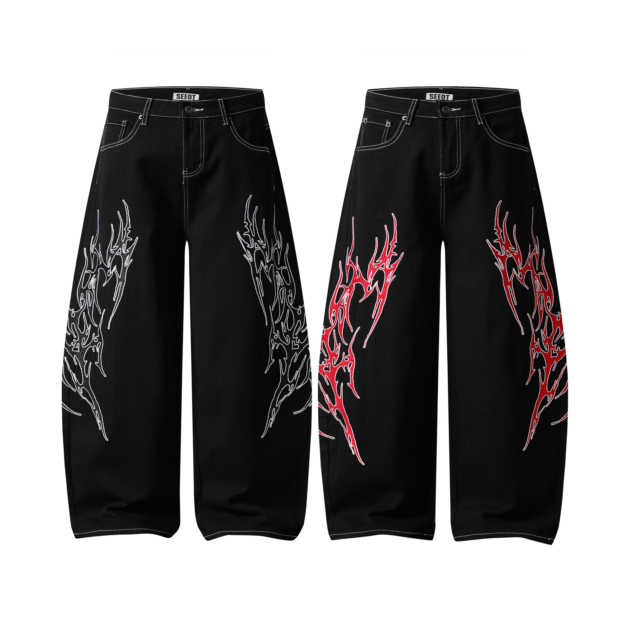 《S.V》荊棘火焰刺繡彎刀褲