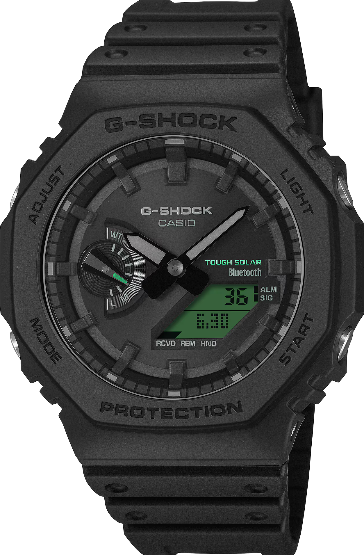 萬年鐘錶 - G-SHOCK  酷黑電光綠太陽能藍芽智慧型八角錶殼電子錶 GA-B2100BEG-1A 錶徑 : 45.4 mm