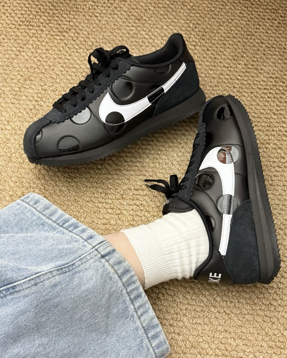 NIKE CORTEZ Polka Dot 黑白 波點 阿甘鞋 麂皮 皮革 拼接 休閒鞋