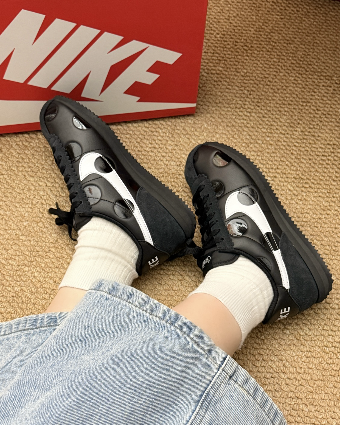 NIKE CORTEZ Polka Dot 黑白 波點 阿甘鞋 麂皮 皮革 拼接 休閒鞋