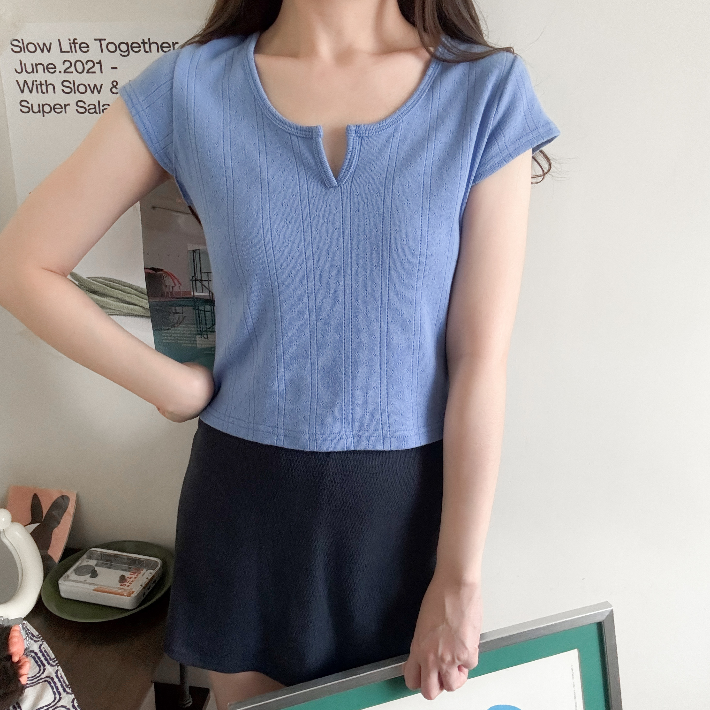 半開V領短袖上衣