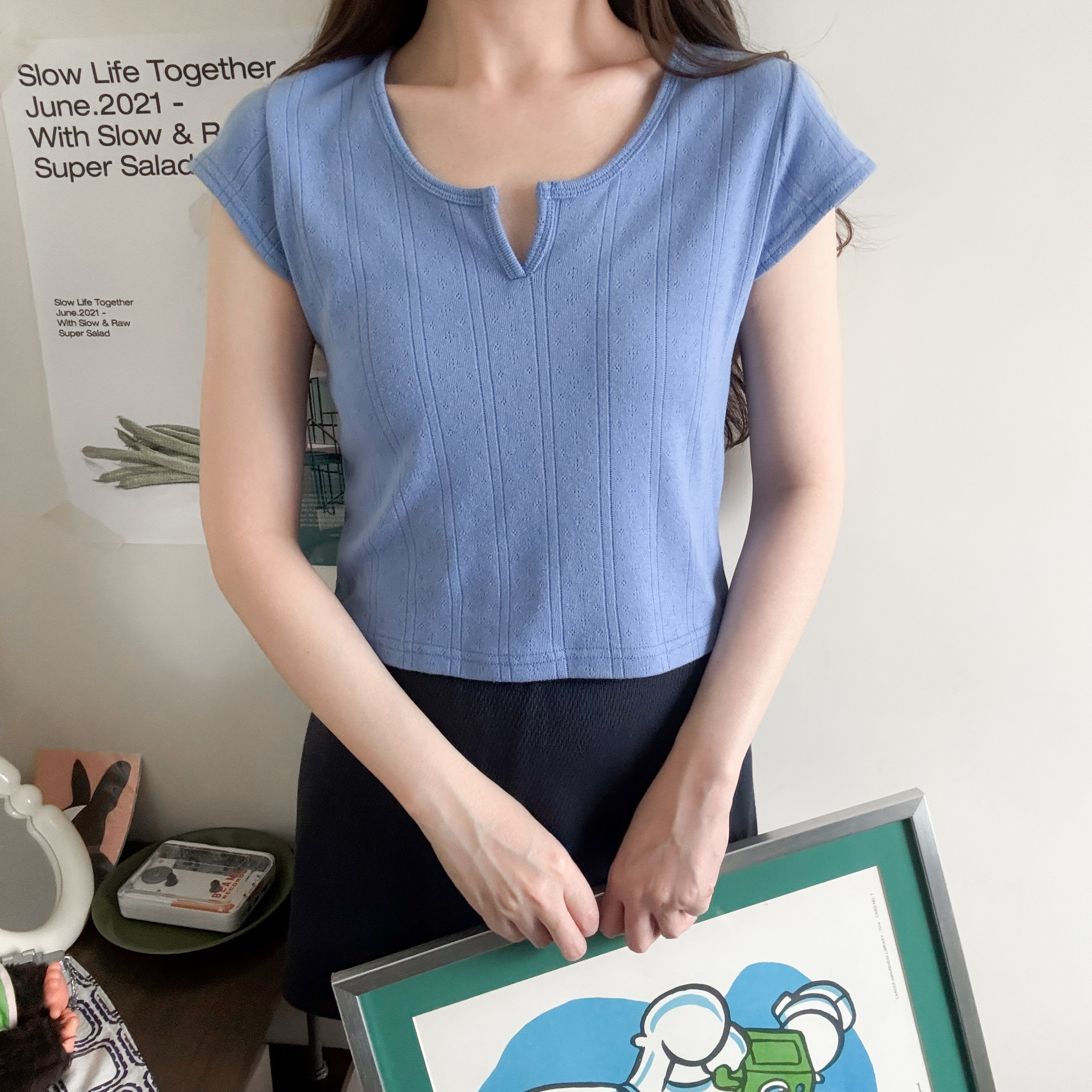 半開V領短袖上衣