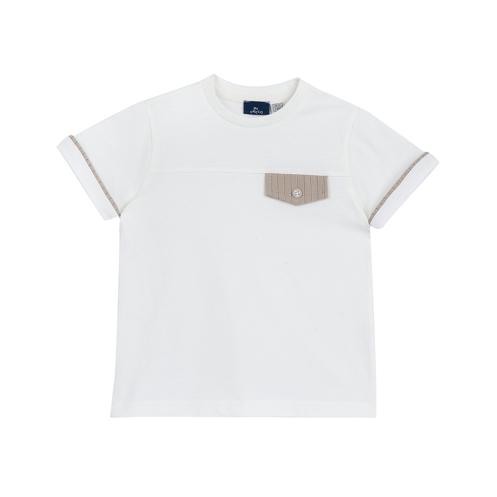 經典學院-剪接直條紋短袖上衣