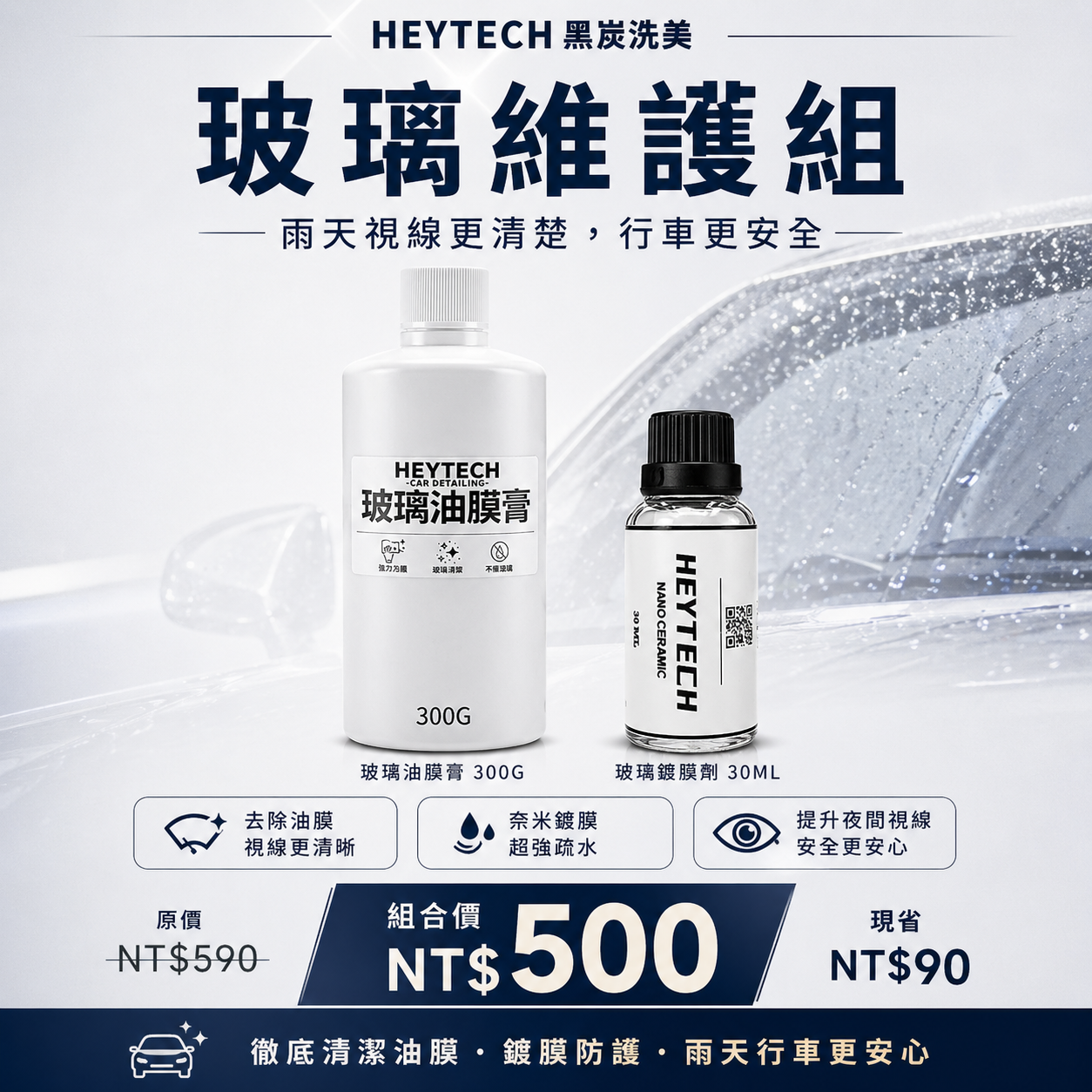 黑炭洗美 玻璃油膜膏 250G｜快速去除油膜水垢恢復玻璃清晰透亮視線｜玻璃鏡面清潔防霧日常保養施工｜HEYTECH