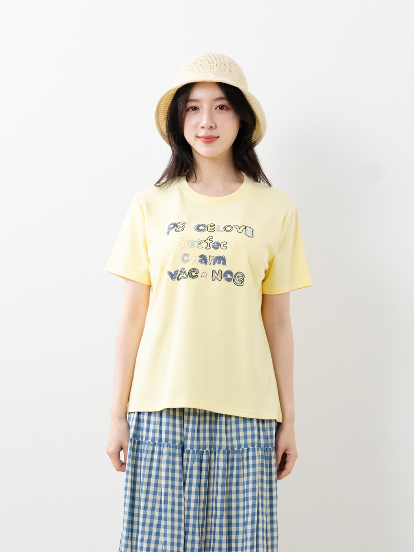 漸層亮片字母短袖上衣格紋蛋糕長裙組合