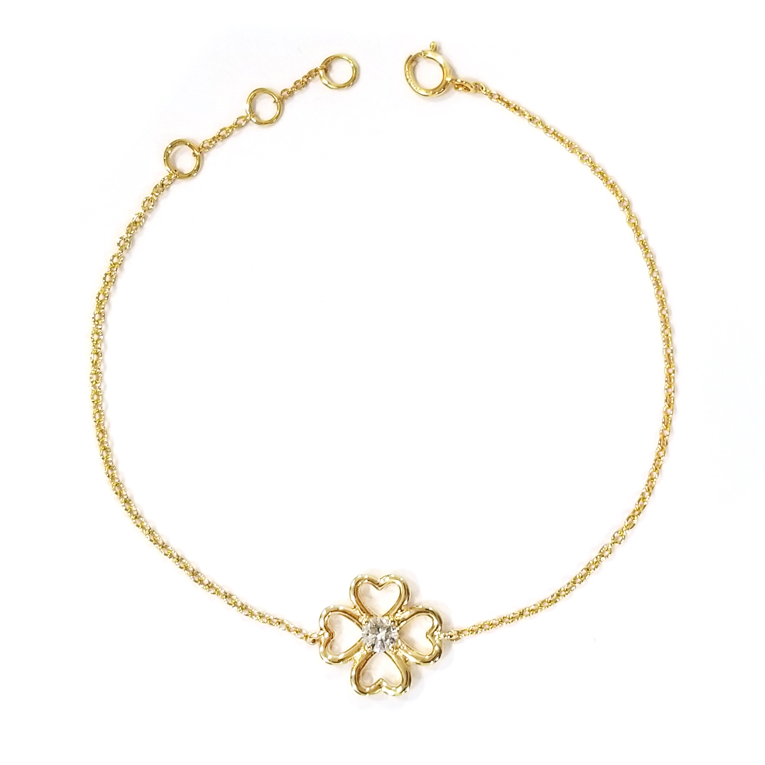 18K 黃金天然鑽石四葉草手鏈