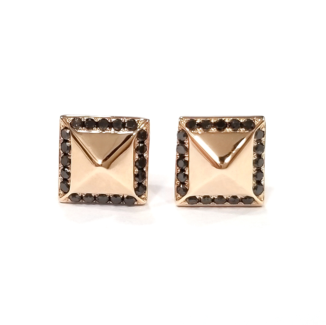 18K玫瑰金黑鑽耳環