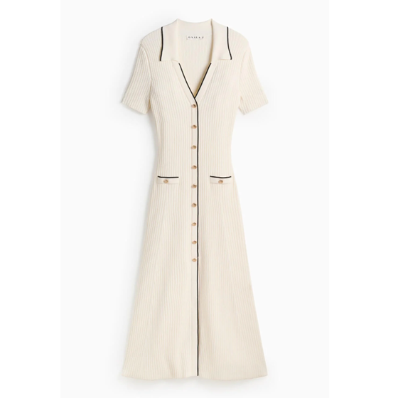 1GL0426-173 [GAALA] Lizette Midi Knit Dress Cream With Navy (EU)
