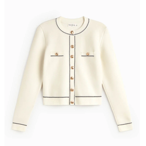 1GL0426-171 [GAALA] Lillian Short Cardigan Cream With Navy (EU)