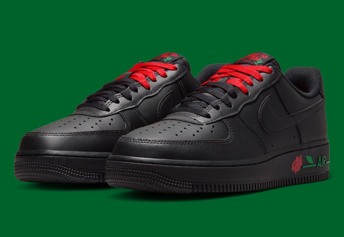 【預訂】 NIKE AIR FORCE 1 07 SE 全黑紅玫瑰花-WOMEN