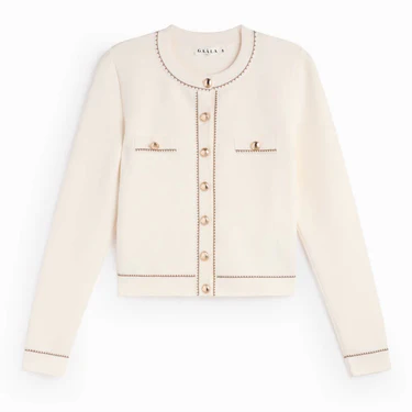 1GL0426-170 [GAALA] Lillian Short Cardigan Cream With Beige (EU)