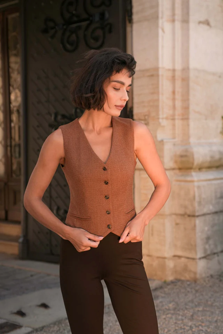 1GL0426-163 [GAALA] Leo Sleeveless Vest Rust Melange (EU)