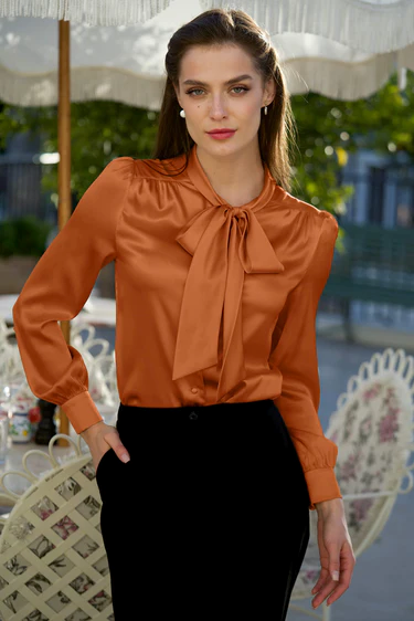 1GL0426-159 [GAALA] Lena Silk Bow Blouse Rust (EU)