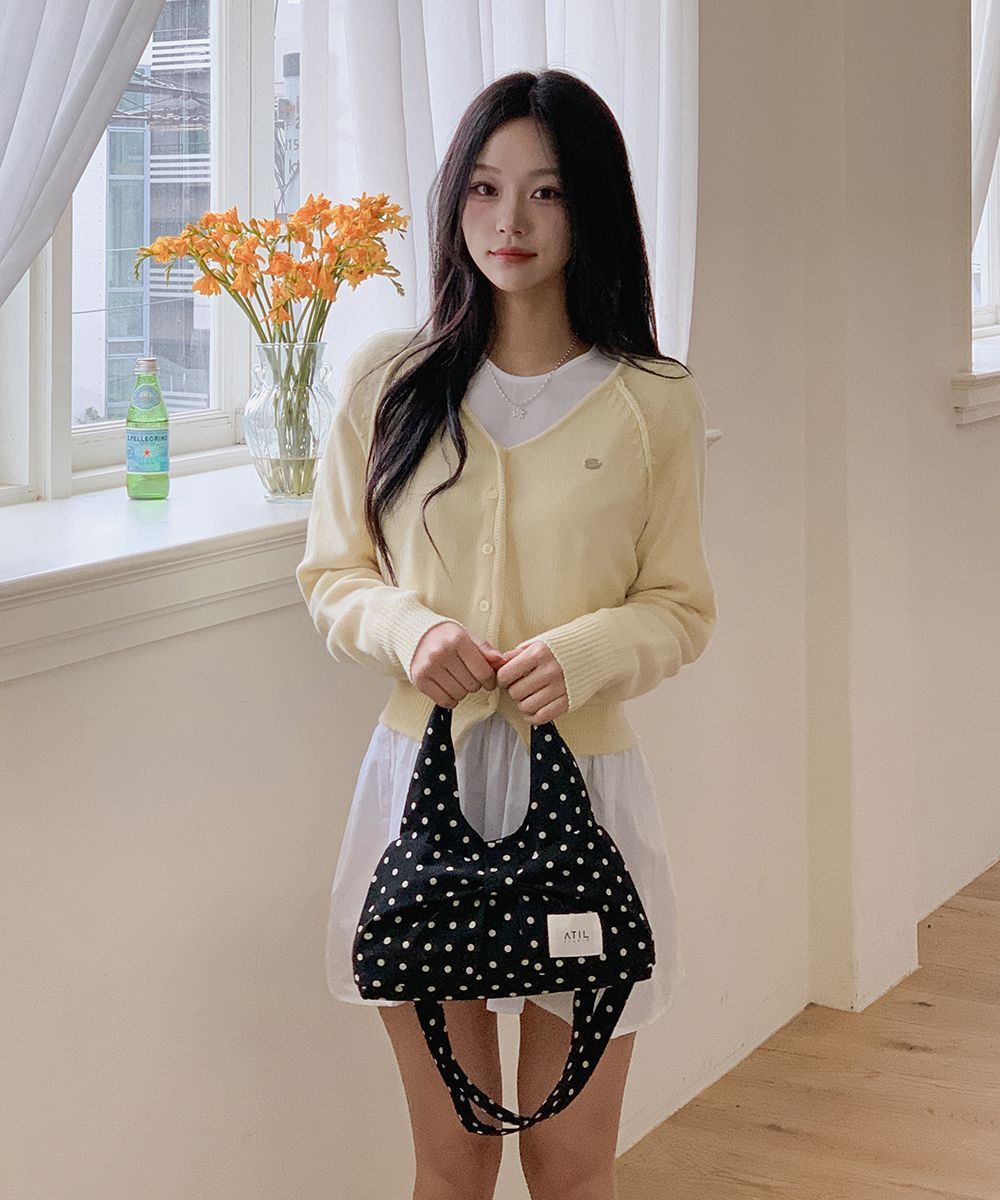ATIL STUDIO 圓點絲綢緞帶迷你肩背斜背包 黑色 ATB063_BLK