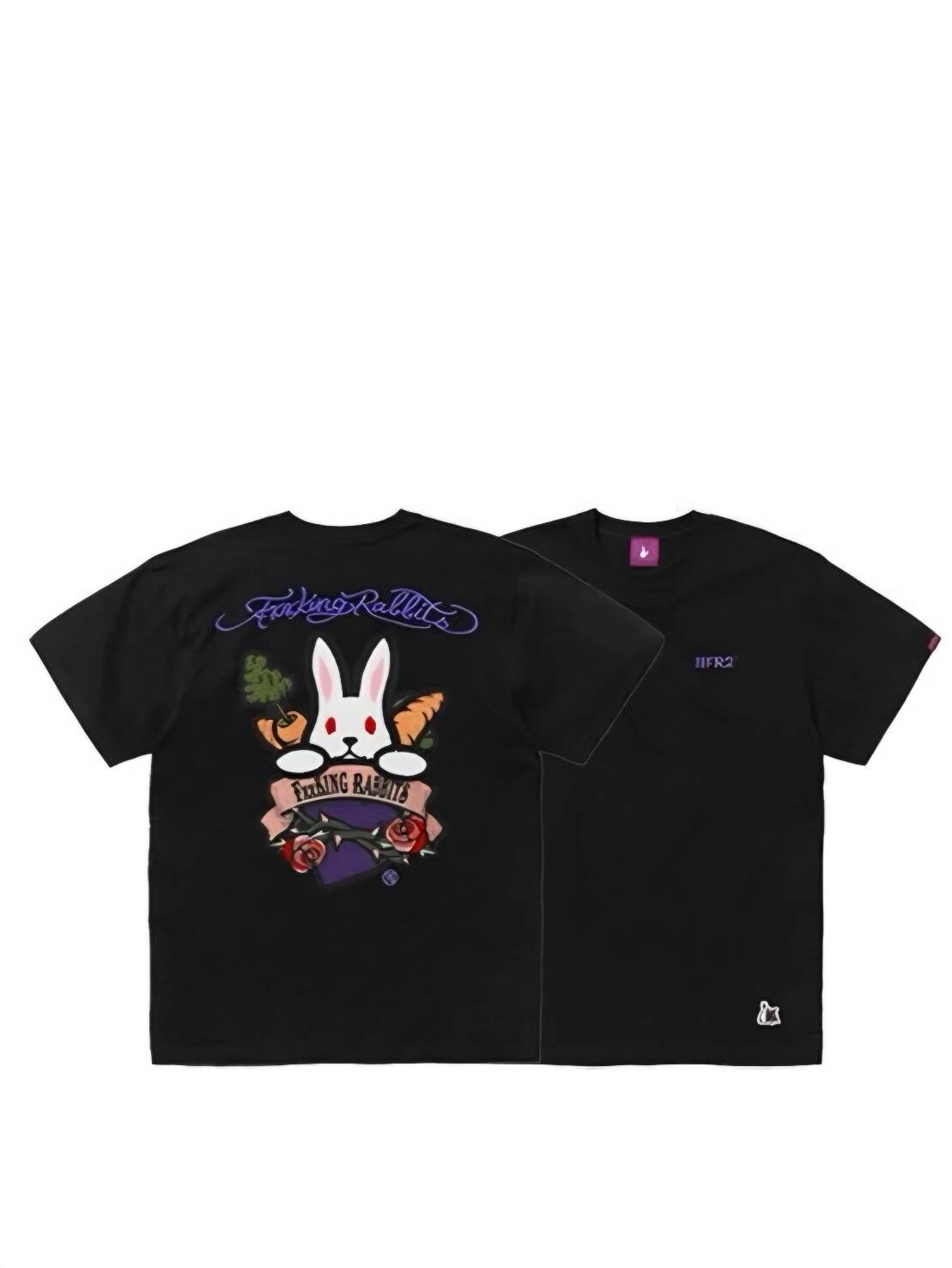 【#FR2撫子】 Rabbit Holding Heart T-shirt 紅蘿蔔玫瑰刺繡TEE