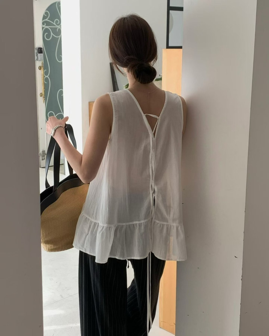 背綁帶V領長版背心