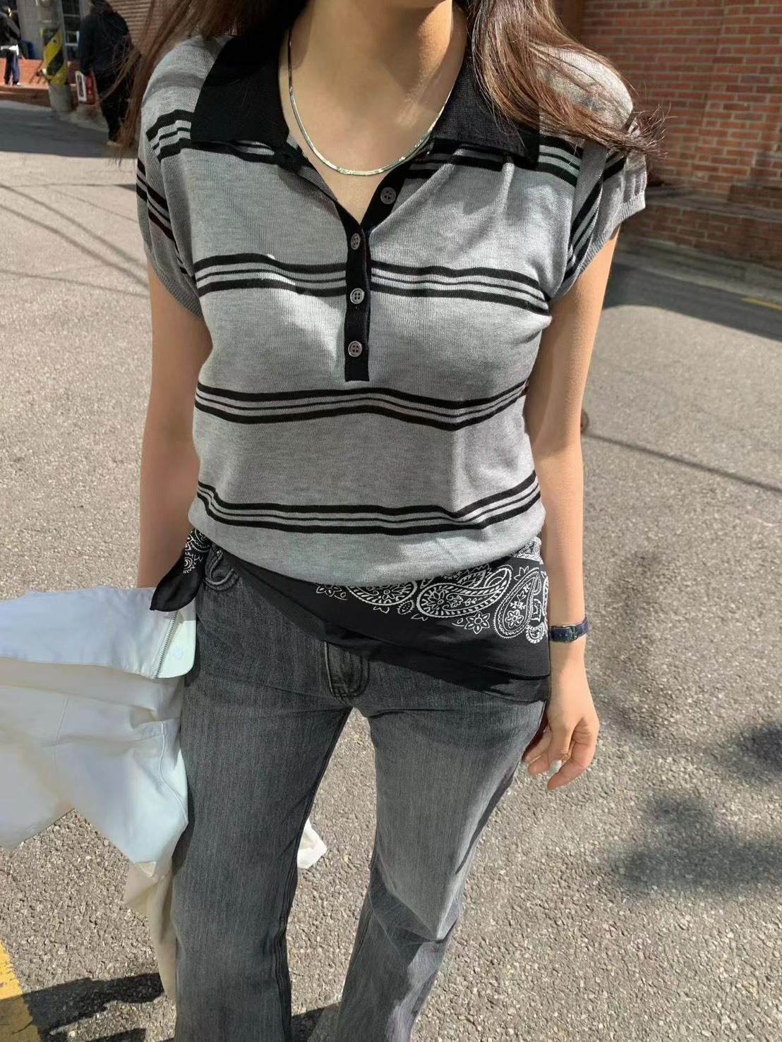 有領冰絲半袖上衣