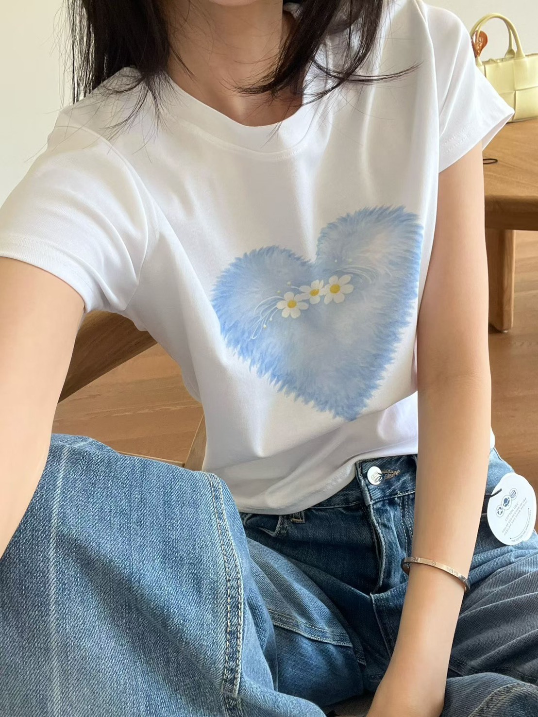 藍色愛心毛毛短袖T