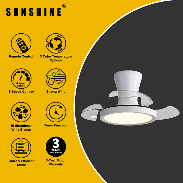 [CFGWH 白色款] LED 15W 可搖控可逆轉隱形扇伸縮扇葉風扇燈 3000K-6500K