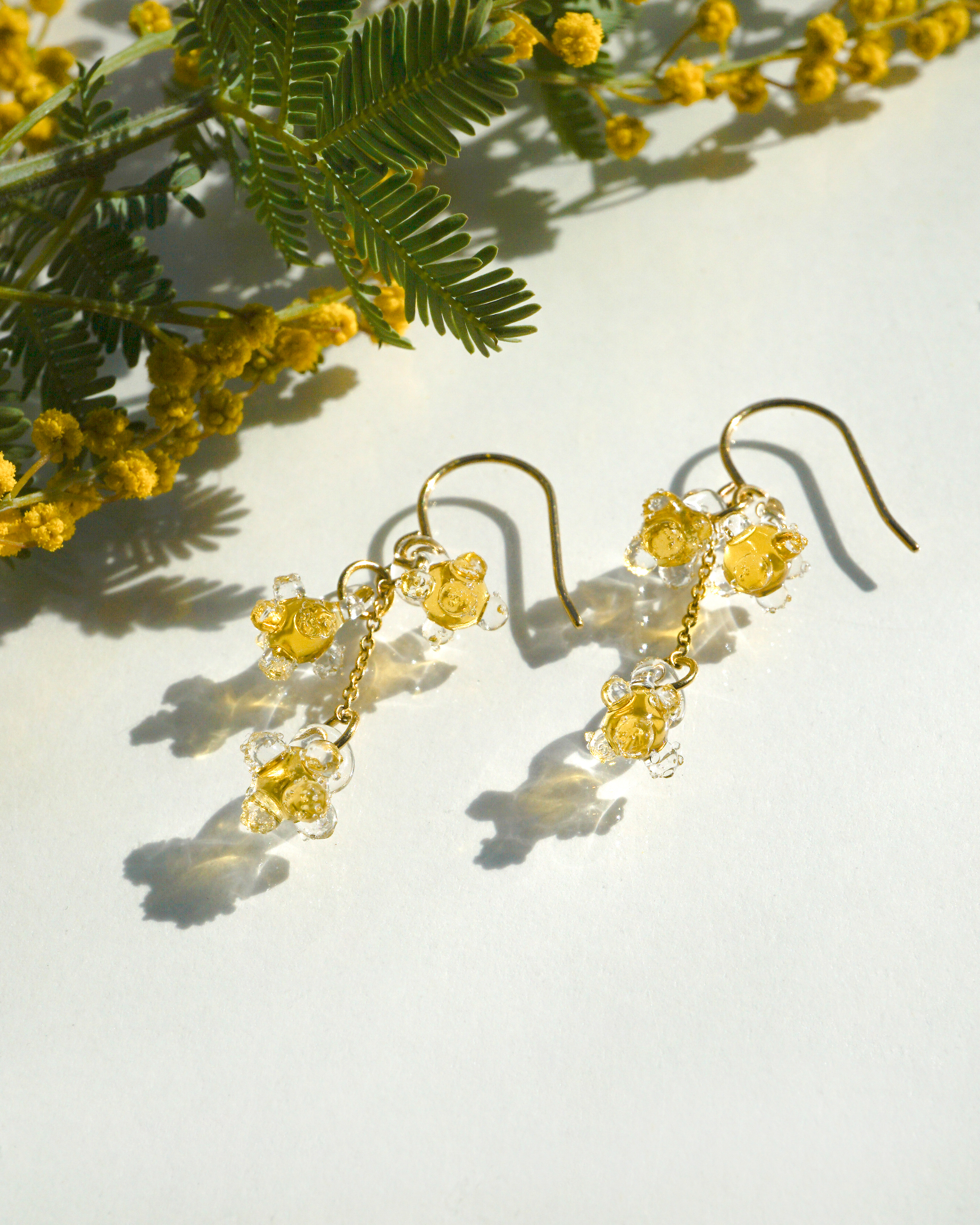 HARIO-LWF - 含羞草手工玻璃耳環