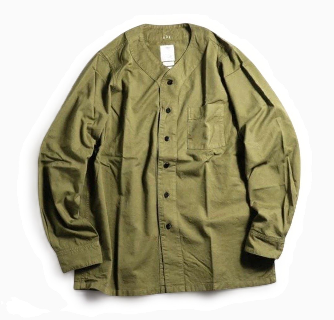 VISVIM FREE EDGE SHIRT L/S GIZA COTTON (( USED A )) 中古美品 - OLIVE SIZE 2 PRE ORDER ITEM (預訂中)