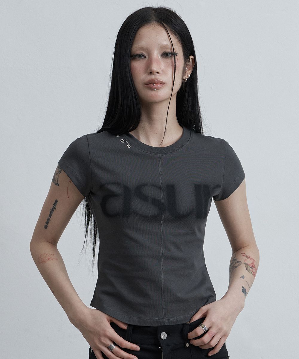 AS YOU ARE 鏤空剪裁小袖上衣 炭灰 AS26SMTOP13CH