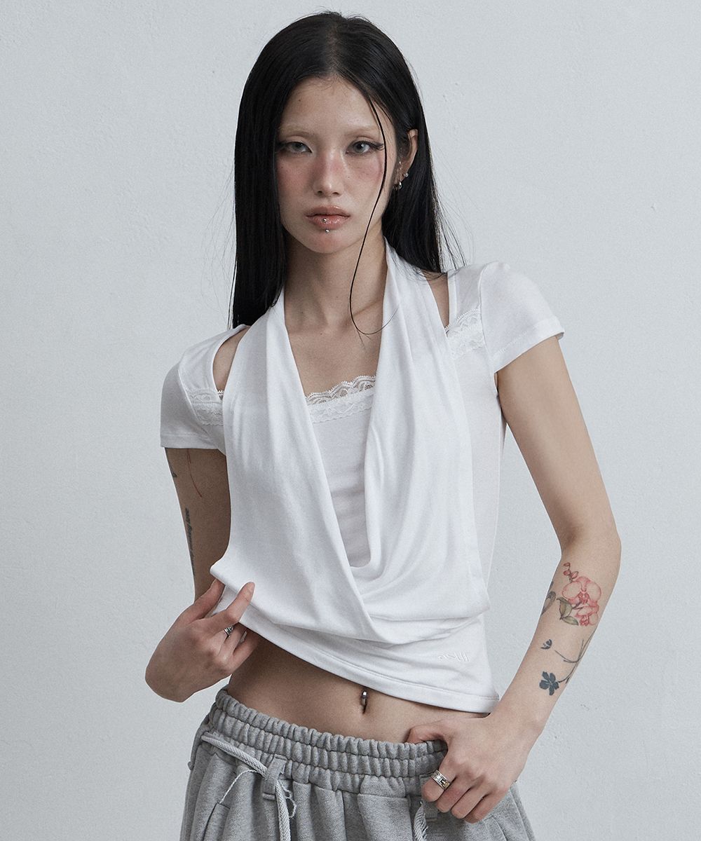 AS YOU ARE 蕾絲堆堆領上衣 白色 AS26SMTOP15WH