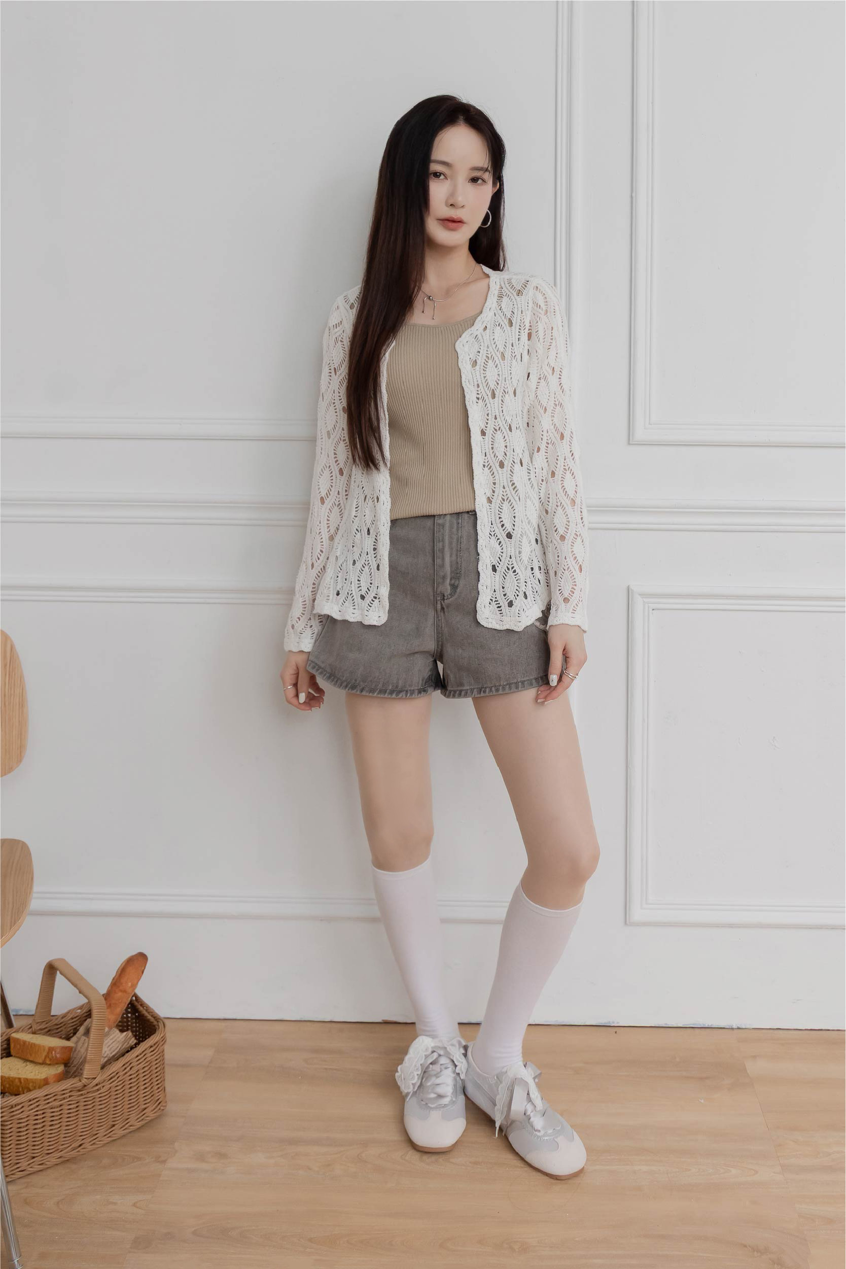 鏤空波浪紋針織開襟外套