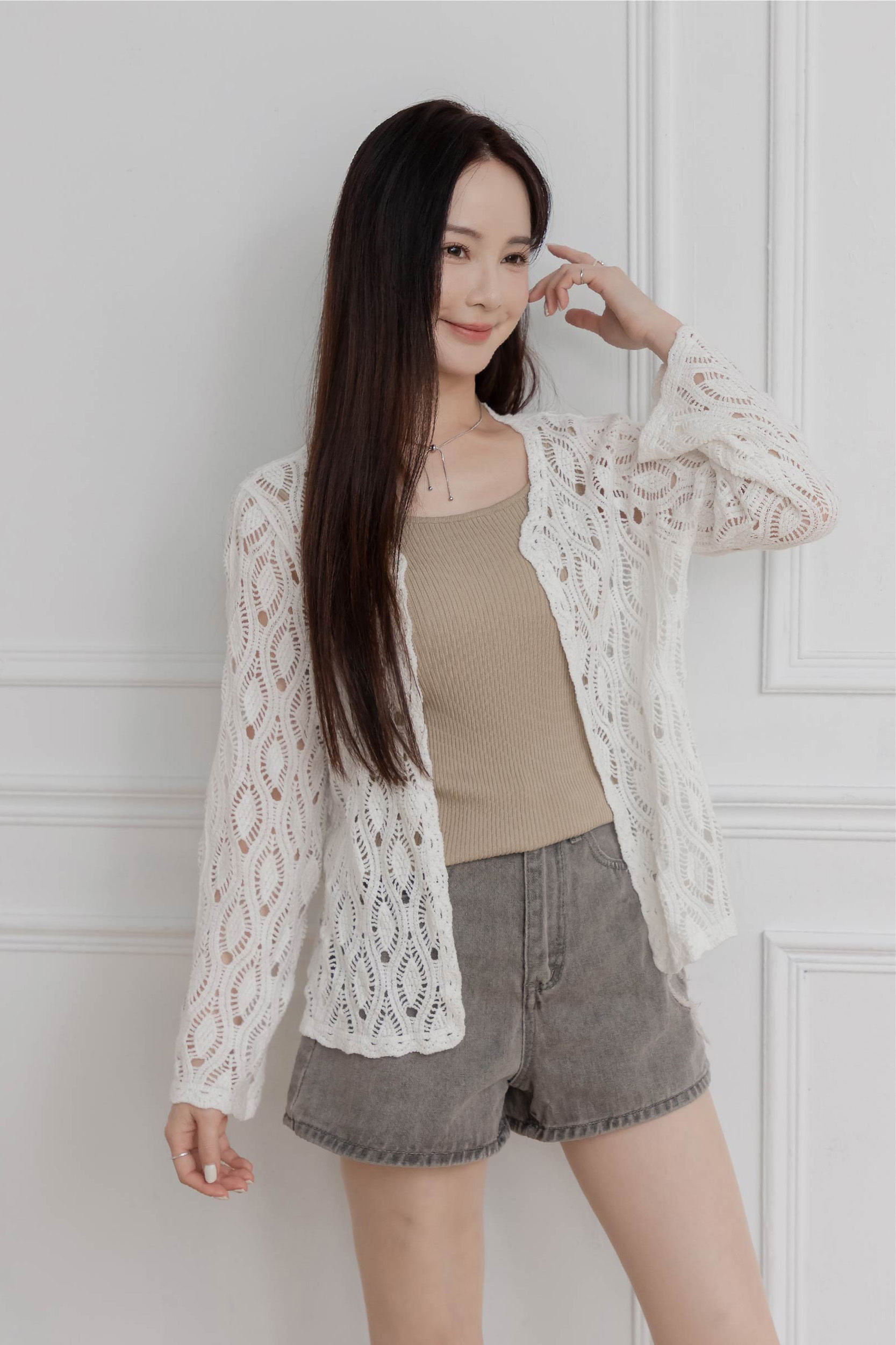 鏤空波浪紋針織開襟外套