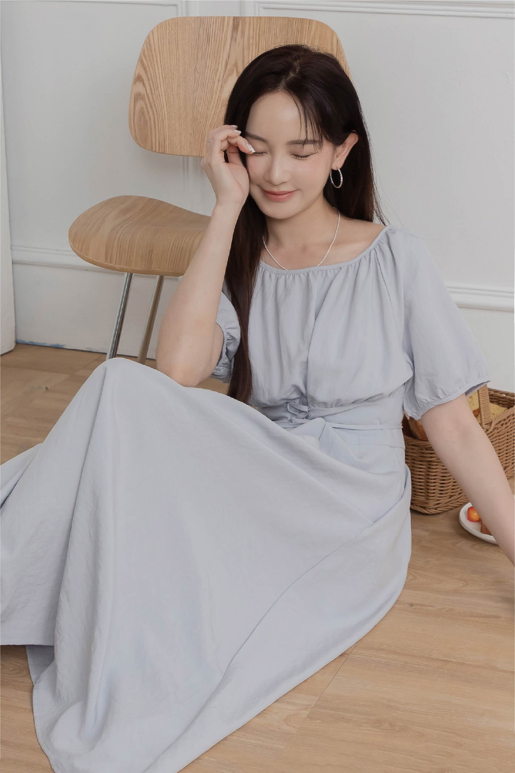 收腰綁帶抓褶洋裝