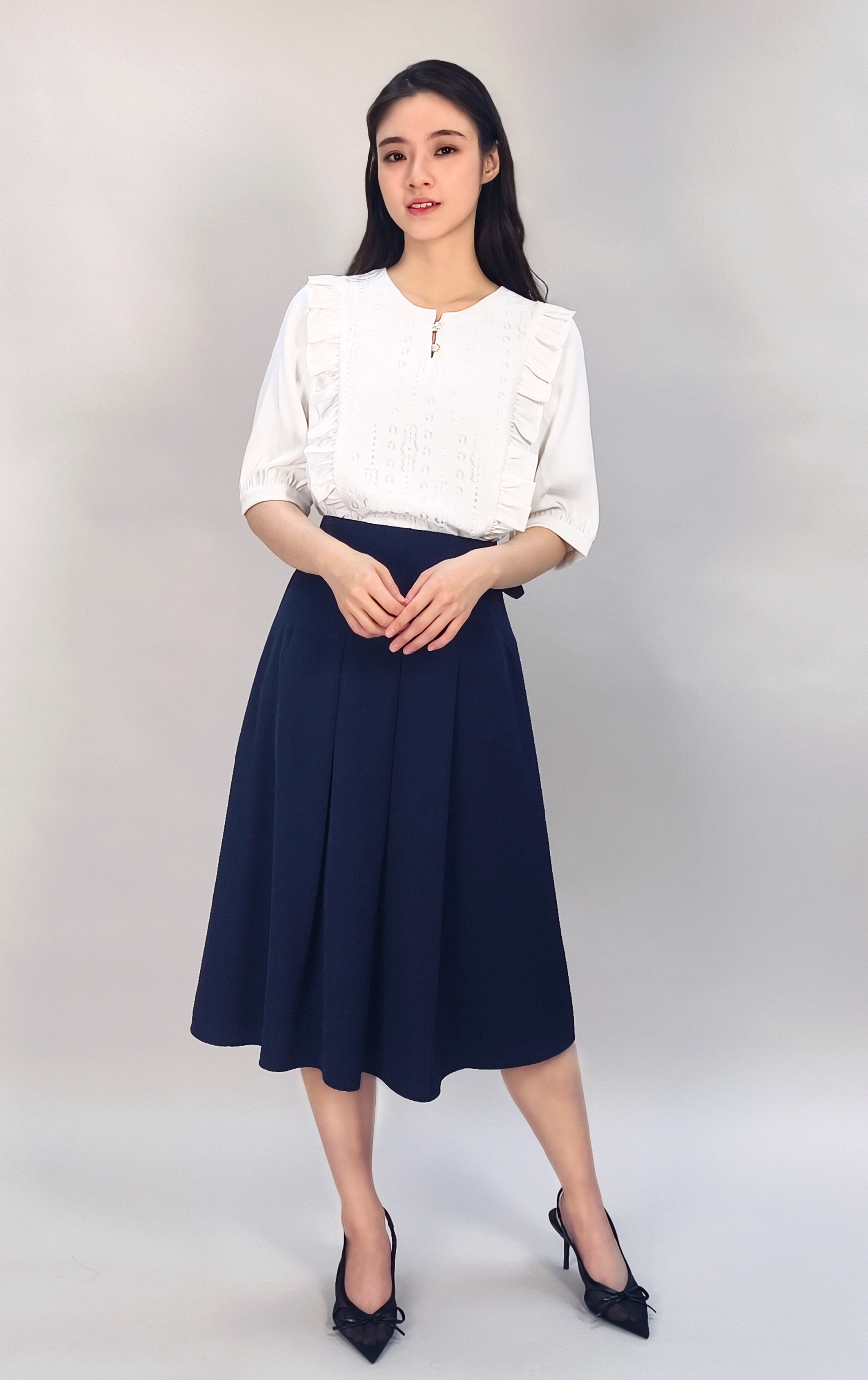 Round Neck Straight Ruffle tTop SH0404