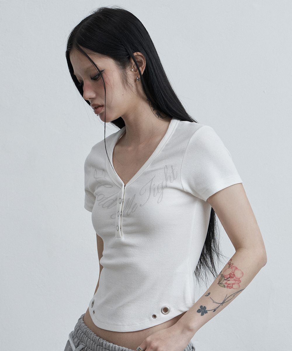 AS YOU ARE 亨利V領修身T恤 白色 AS26SMTOP02WH