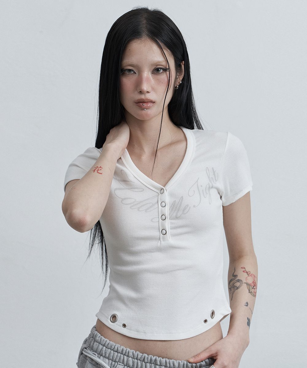 AS YOU ARE 亨利V領修身T恤 白色 AS26SMTOP02WH