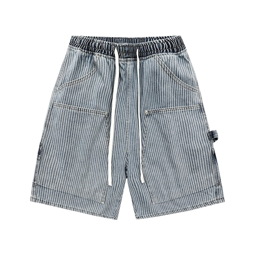 工裝條紋牛仔五分褲