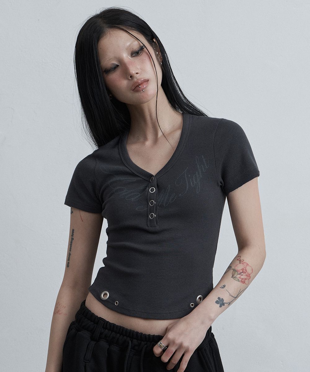 AS YOU ARE 亨利 V 領修身 T 恤 炭灰色 AS26SMTOP02CH