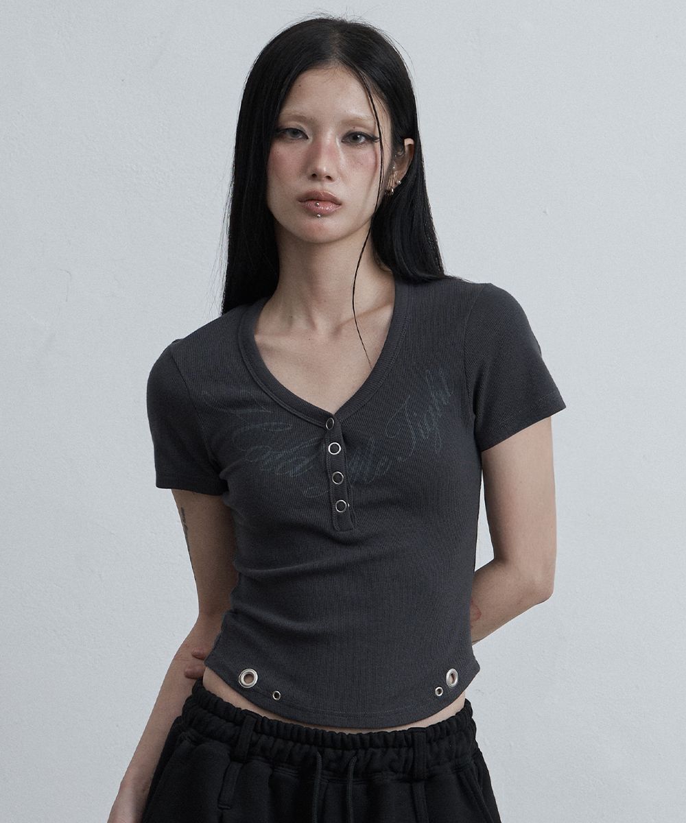 AS YOU ARE 亨利 V 領修身 T 恤 炭灰色 AS26SMTOP02CH