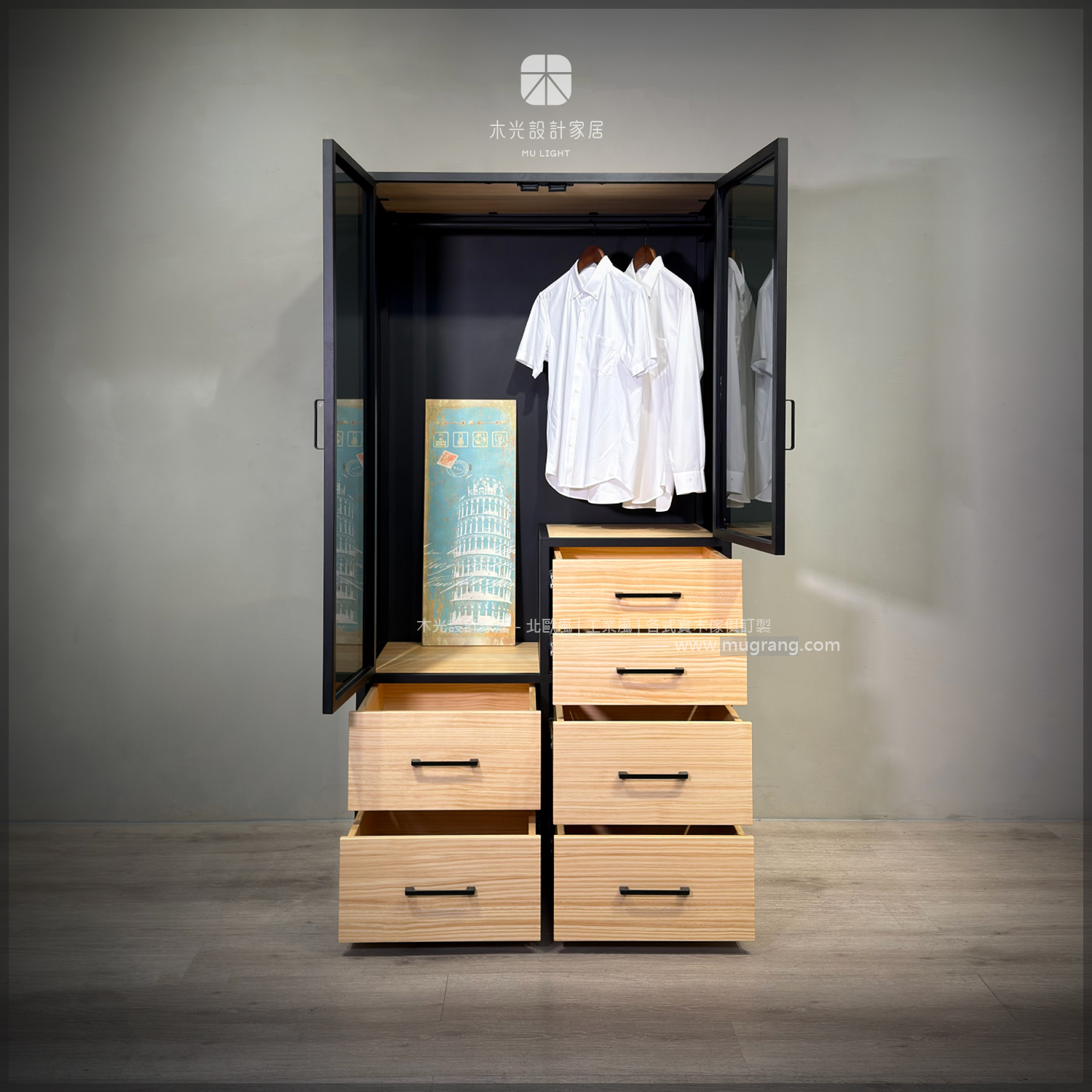 台灣製-實木雙開門多抽收納衣櫃|可訂製