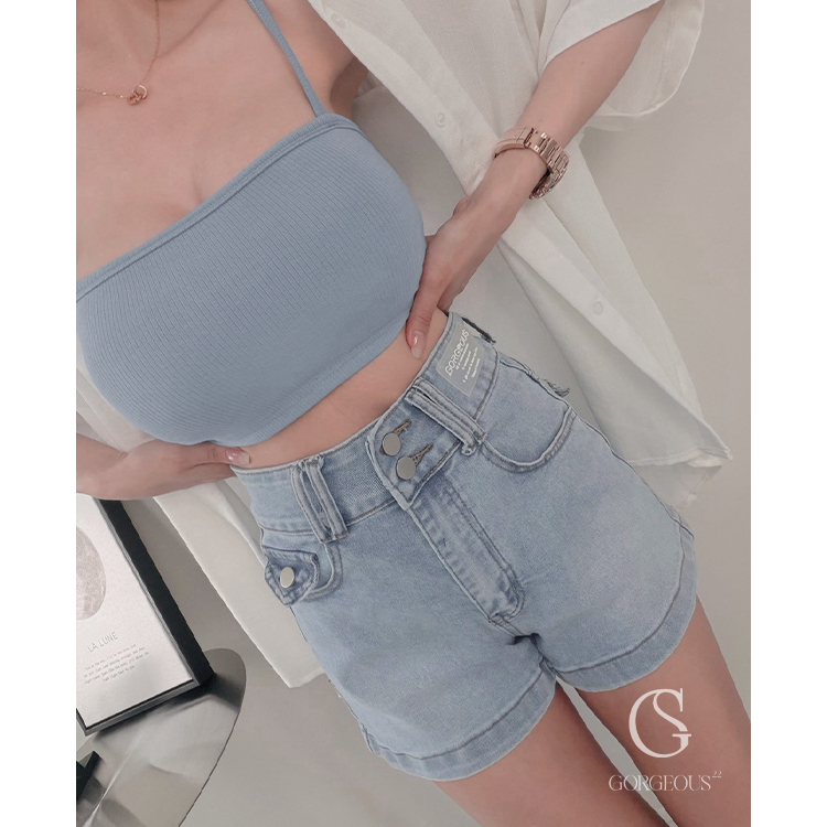 G9802 「雙釦彈力「蜜臀」牛仔短褲」