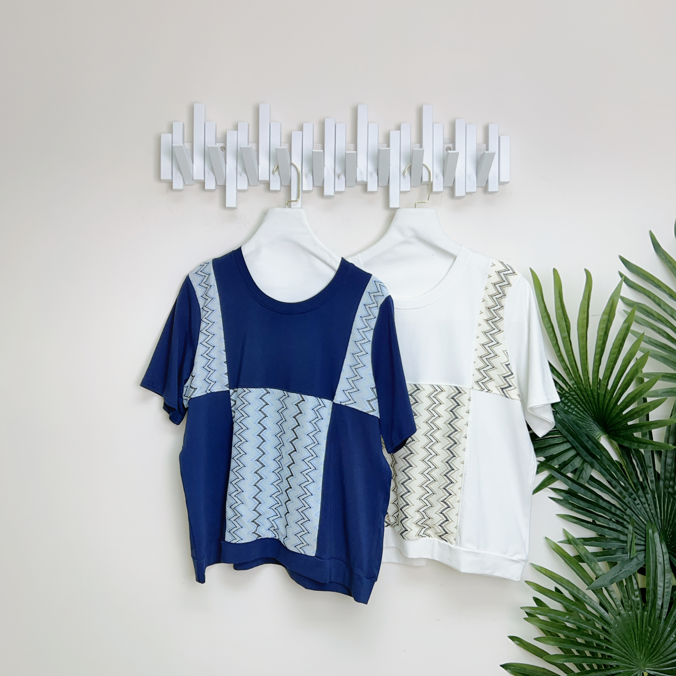 波浪紋拼棉質上衣(胸44-54 腰42-54 長23 吋)049 #2804clo