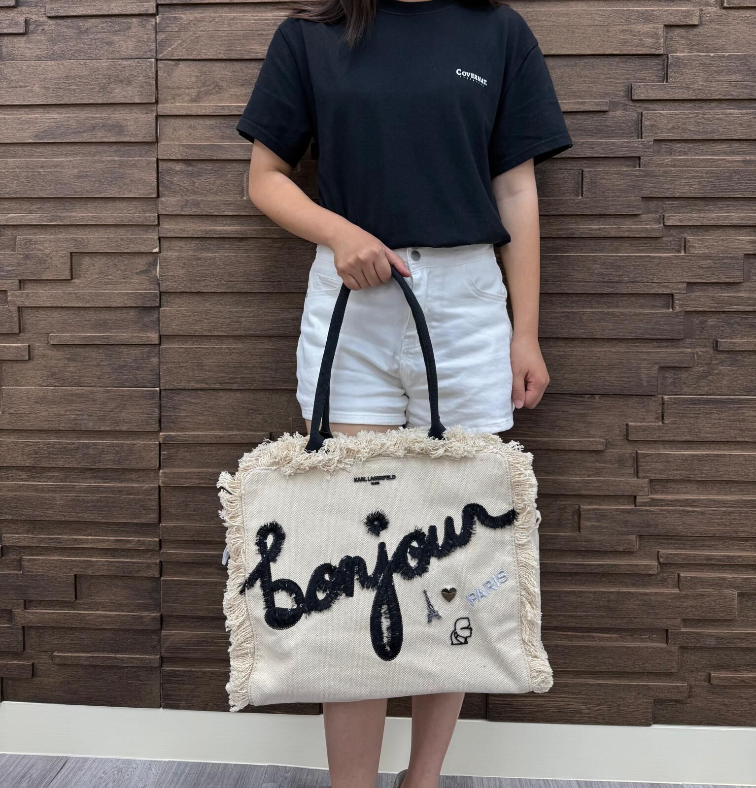 LYS01645 Karl Lagerfeld Bonjour Tote Bag 米白色