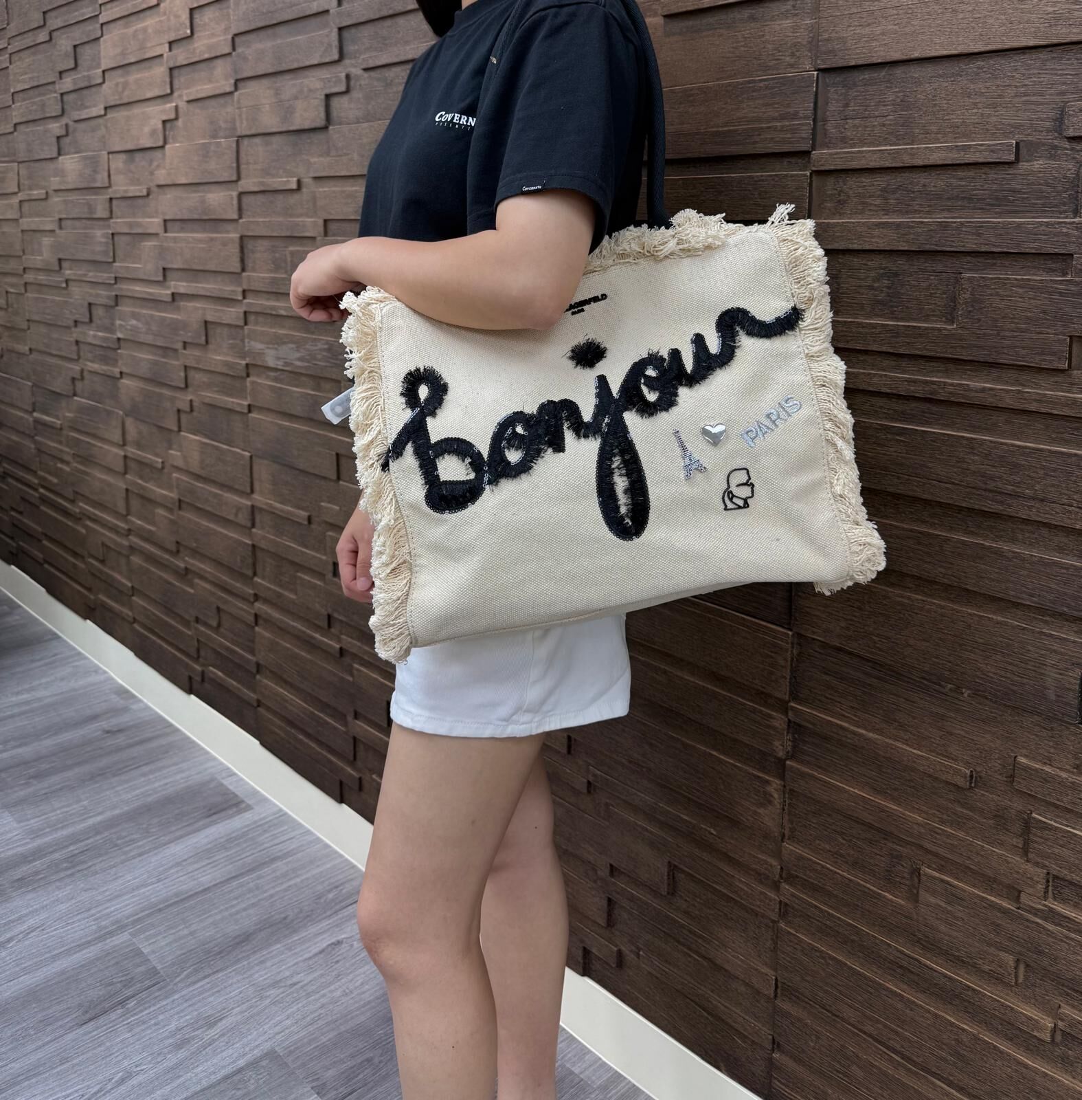 LYS01645 Karl Lagerfeld Bonjour Tote Bag 米白色