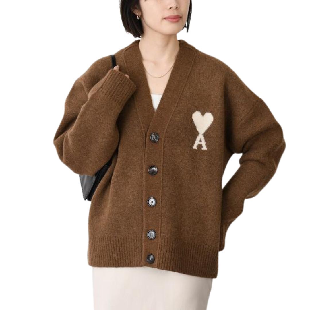 1LN1007-044 AMI Alpaca Ami De Coeur Crewneck Sweater Brown #UKC365-KN0135-217 (C-BR-E)