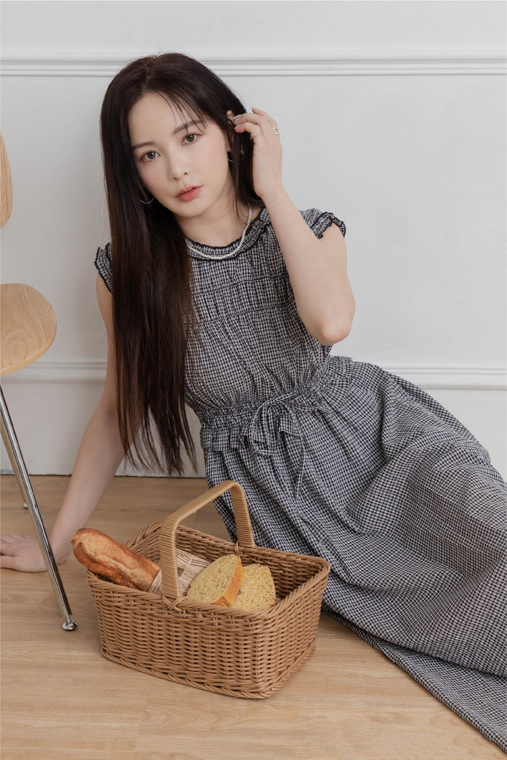 野餐風抓皺無袖格紋洋裝